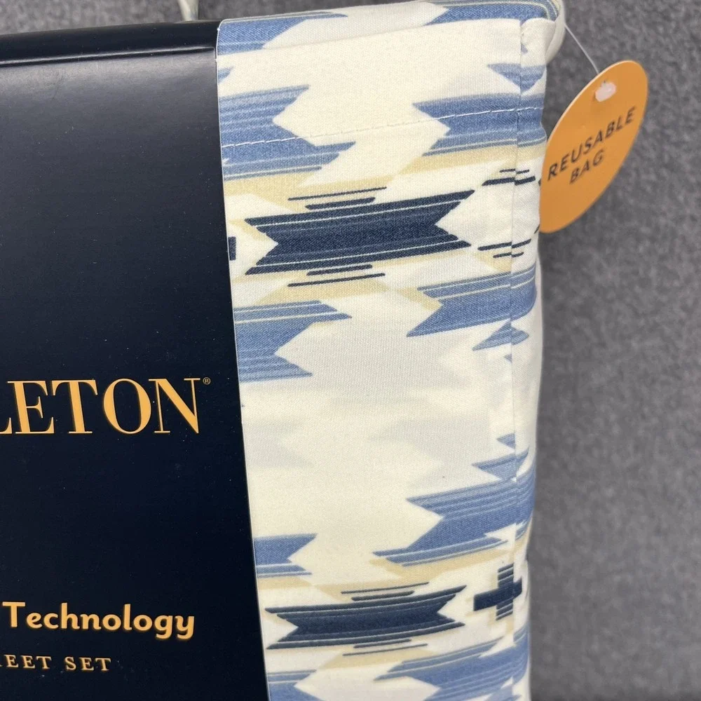 Pendleton QUEEN Sheet Set Cooling Technology Moonlit Mesa Blue Ivory Aztec‎